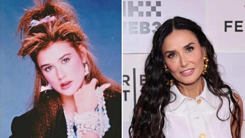 Demi Moore in "St. Elmo's Fire," and at premiere of "Brats"