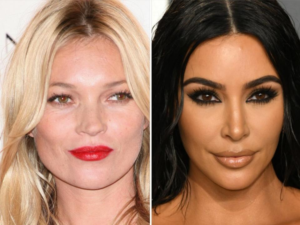 Kate Moss (l.) macht für Kim Kardashians Unterwäsche-Label Werbung. (Bild: Birdie Thompson/AdMedia/ImageCollect / Featureflash Photo Agency/Shutterstock.com [M])