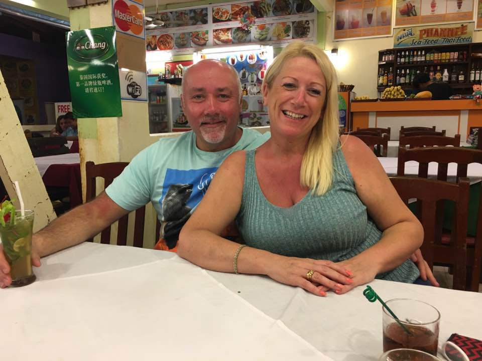 Picture of Lesley and Andy Critchett, enjoying some drinks. The couple had been married for over 20 years.