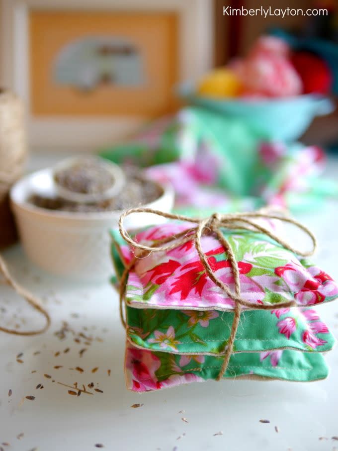 <p>Tuck these sweet-smelling lavender sachets into dresser drawers or onto closet shelves — they require a basic understanding of sewing (or, a good sewing machine to help you) but they'll give her clothes a subtle scent<br></p><p><em><a href="http://www.kimberlylayton.com/2014/10/how-to-make-lavender-sachets/" rel="nofollow noopener" target="_blank" data-ylk="slk:Get the tutorial at Kimberly Layton »;elm:context_link;itc:0;sec:content-canvas" class="link ">Get the tutorial at Kimberly Layton »</a></em><br></p>