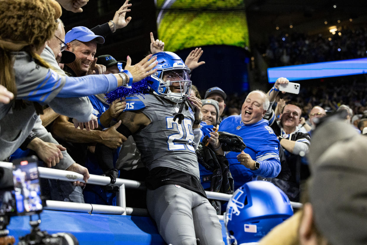 Jahmyr Gibbs #26 of the Detroit Lions. (Photo by Lauren Leigh Bacho/Getty Images)