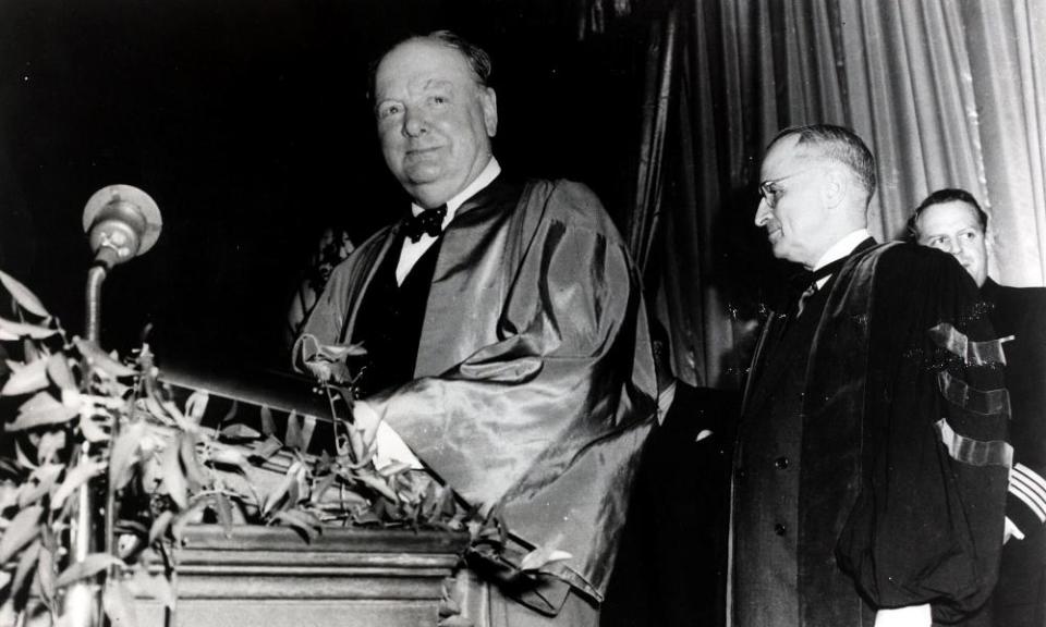Winston Churchill delivers his speech at Fulton, Missouri, in 1946