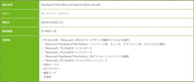 Sony推掌機PSVITA Minecraft Special Edition Bundle 同捆限定主機