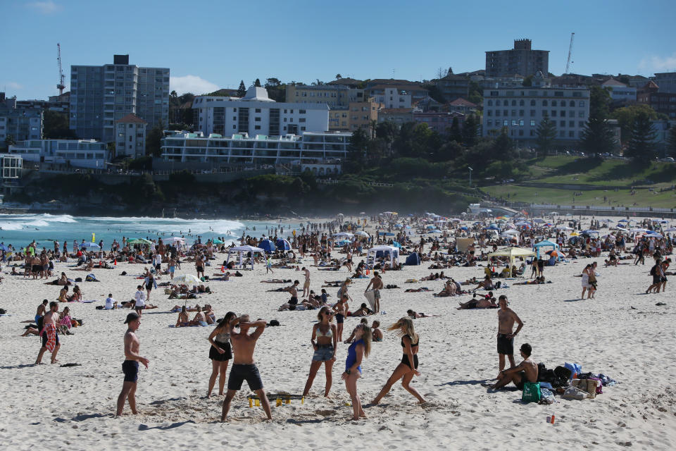  Beachgoers enjoy warm weather on Australia Day at Bondi Beach on January 26, 2022 in Sydney, Australia. 