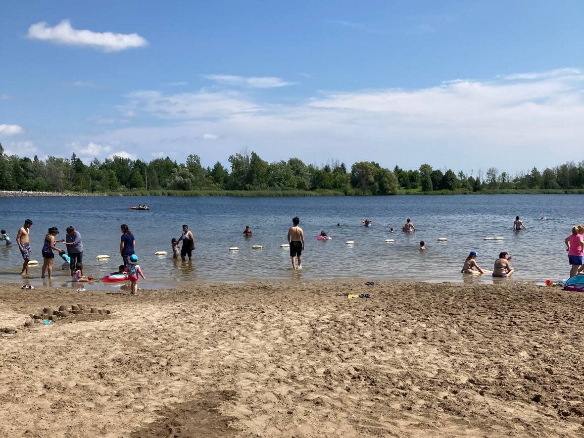 The beach at Laurel Creek Conservation Area in Waterloo, Ont. where St. Andrew's Presbyterian Church runs a summer camp, recently renamed Camp K. (Julianne Hazlewood/CBC - image credit)