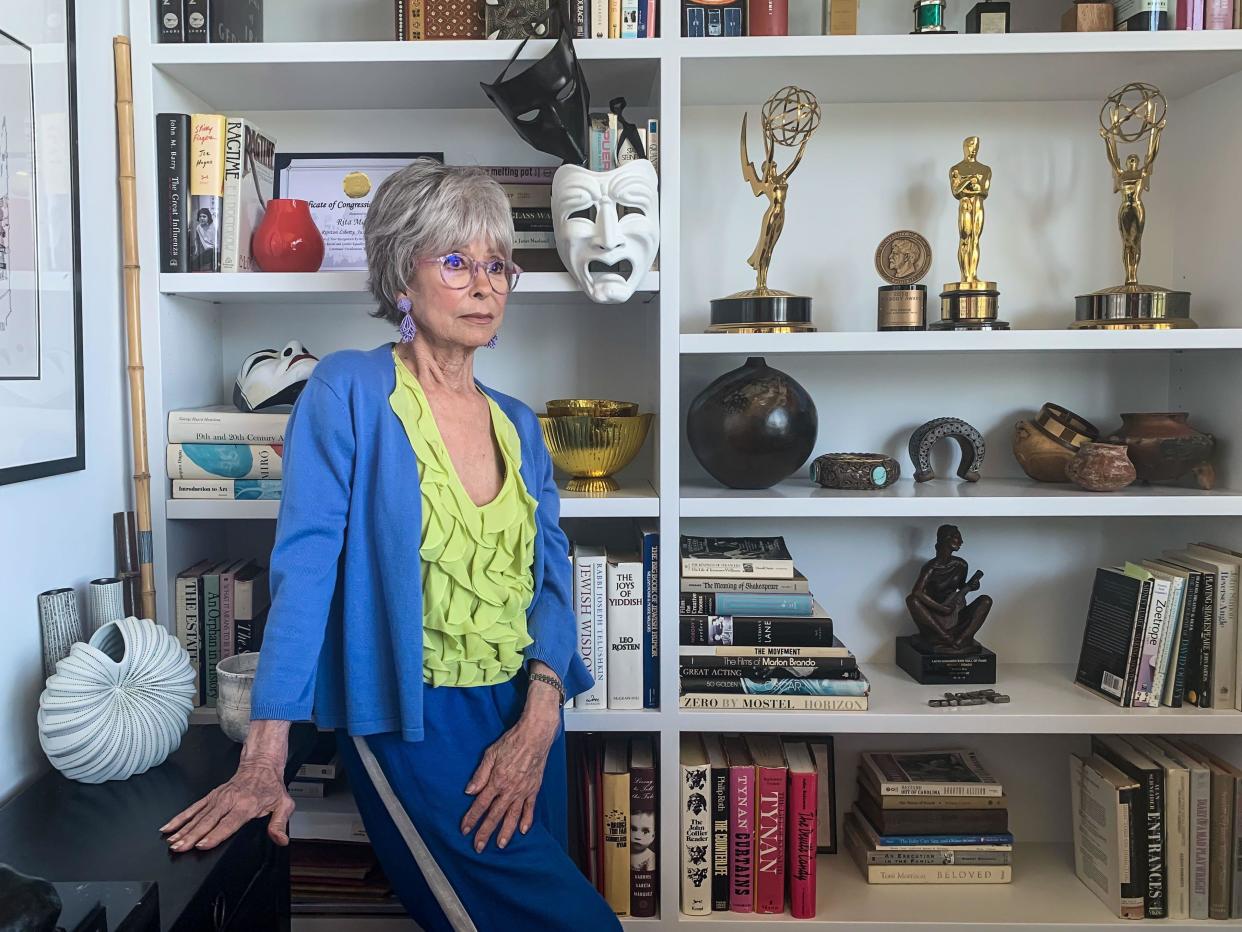 Rita Moreno poses for a portrait in her home in Berkeley, California on July 27, 2020. Moreno was born in Puerto Rico and brought to New York as a child, and has since made a name for herself in entertainment, winning an Emmy, Grammy, Oscar, and Tony, over the course of her career, making her the first Latin American woman to E.G.O.T.