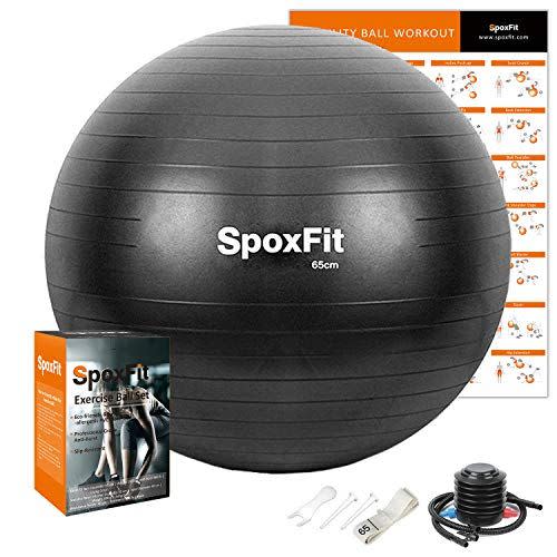 <p><strong>SpoxFit</strong></p><p>amazon.com</p><p><strong>$16.99</strong></p><p><a href="https://www.amazon.com/dp/B08B3N8TT1?tag=syn-yahoo-20&ascsubtag=%5Bartid%7C2141.g.35785289%5Bsrc%7Cyahoo-us" rel="nofollow noopener" target="_blank" data-ylk="slk:Shop Now;elm:context_link;itc:0;sec:content-canvas" class="link ">Shop Now</a></p><p>Reviewers say that this ball is really <strong>easy to inflate thanks to the foot pump</strong>. It’s made of quality material, too: SpoxFit uses non-allergenic PVC that can carry up to 600 pounds. The honeycomb surface also helps prevent slipping and sliding. One downside to keep in mind: It only comes in the 65-cm. size, which is generally suitable for people in the 5’7”-6’1” range, according to Wu.<br></p>