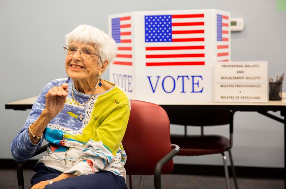 Fort Myers resident and poll worker, Vera Craig, on Wednesday, April 13, 2022 at the Lee County Election Center in Fort Myers, Fla. Craig was recognized in March  2022 as the oldest poll worker in Florida. She was 100 years old at the time.