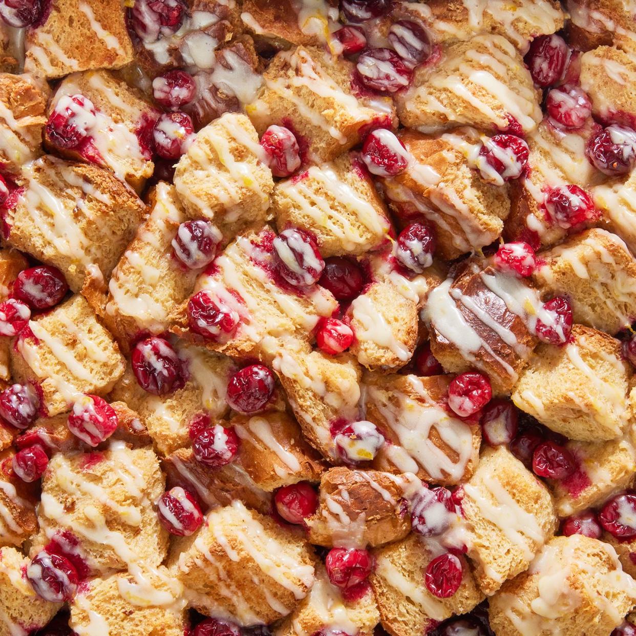 cranberry bread pudding with a sweet glaze