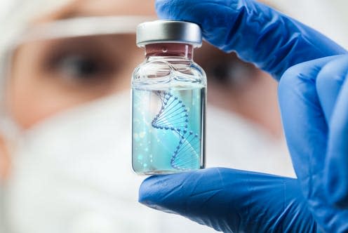 <span class="caption">mRNA vaccines: not just for COVID.</span> <span class="attribution"><a class="link " href="https://www.shutterstock.com/image-photo/uk-lab-scientist-biotechnologist-holding-glass-1881778573" rel="nofollow noopener" target="_blank" data-ylk="slk:Cryptographer/Shutterstock;elm:context_link;itc:0;sec:content-canvas">Cryptographer/Shutterstock</a></span>