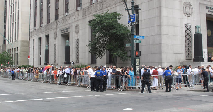 Same-sex couples wait in line to receive marriage licenses at the Manhattan City Clerk's office. Joao Costa/Yahoo! News