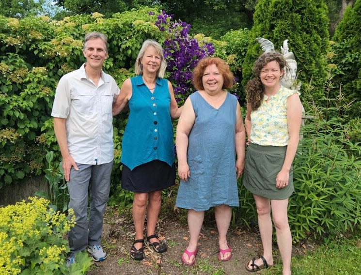 Con Tutti, Portsmouth’s 100-plus member community chorus, presented its 2022 charitable giving award to Sanctuary Arts of Eliot Maine on July 1. Second from left is Joanne Connolly, director of Con Tutti, and to her right is Christopher Gowell, founder and director of Sanctuary Arts.