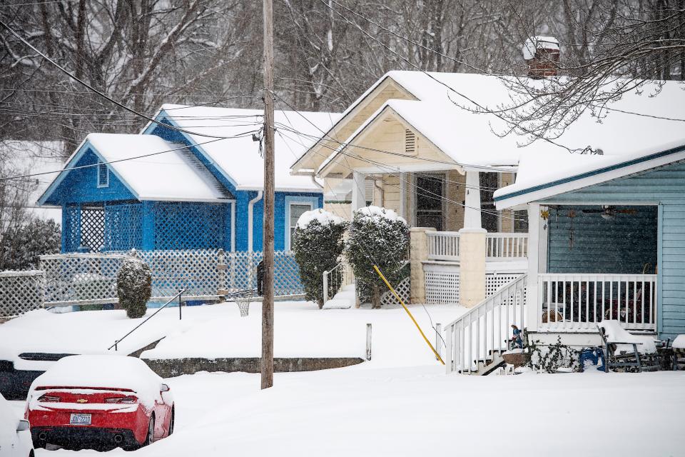 West Asheville is covered in snow January 16, 2022.