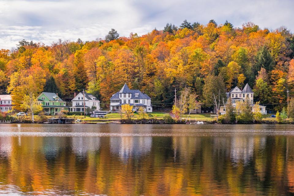 town of saranac lake in adirondack mountains new york state usa fall