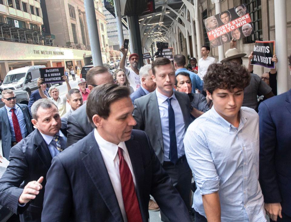 Florida Gov. Ron DeSantis enters The Yale Club in New York City on Thursday, June 29, 2023.