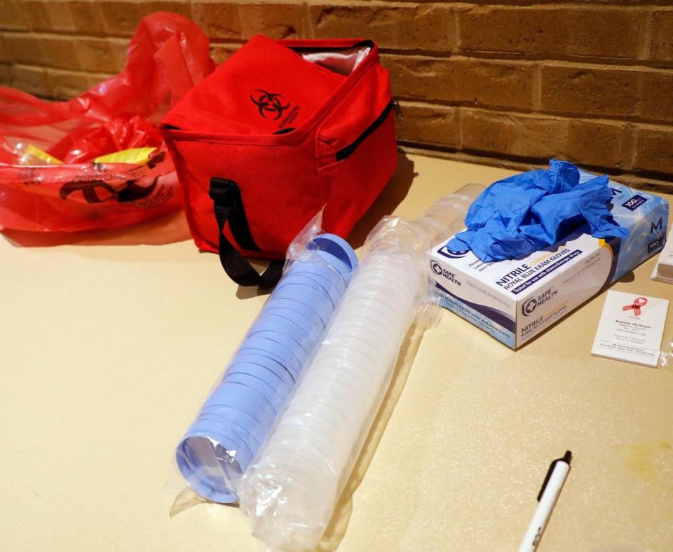 Testing supplies lay on a table at Tarrant County College NE in Hurst, Texas, Tuesday May 16, 2023. One of two programs offered through the college The Aids Outreach Center sees over 25 clients each offering. (Special to the Star-Telegram Bob Booth)
