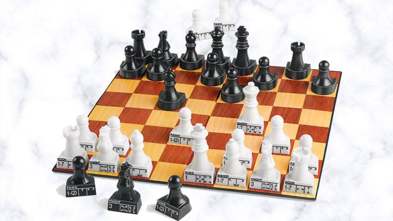 This chess set features handy moves on each side.