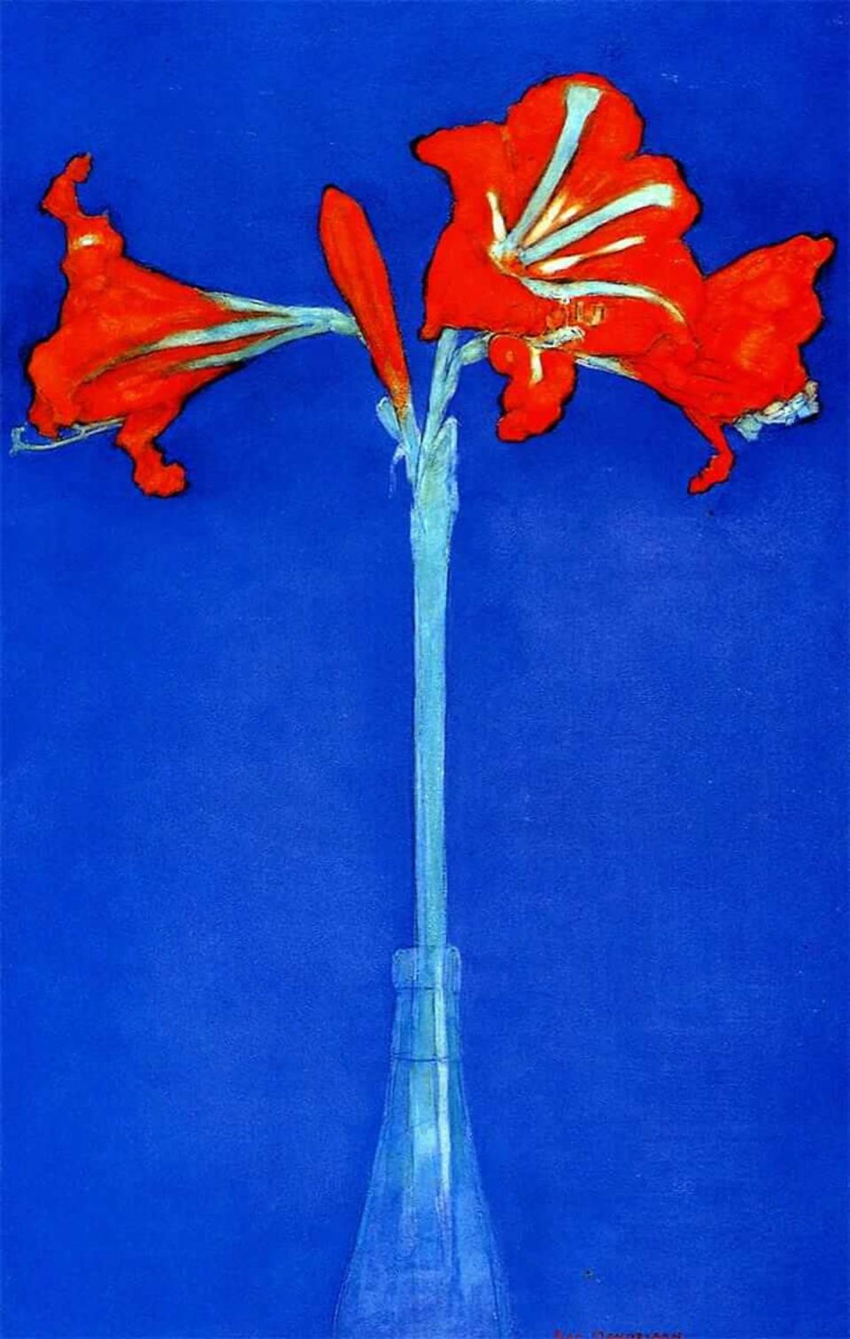 Piet Mondrian, Red Amaryllis with blue background, 1909–1910 (Private Collection)
