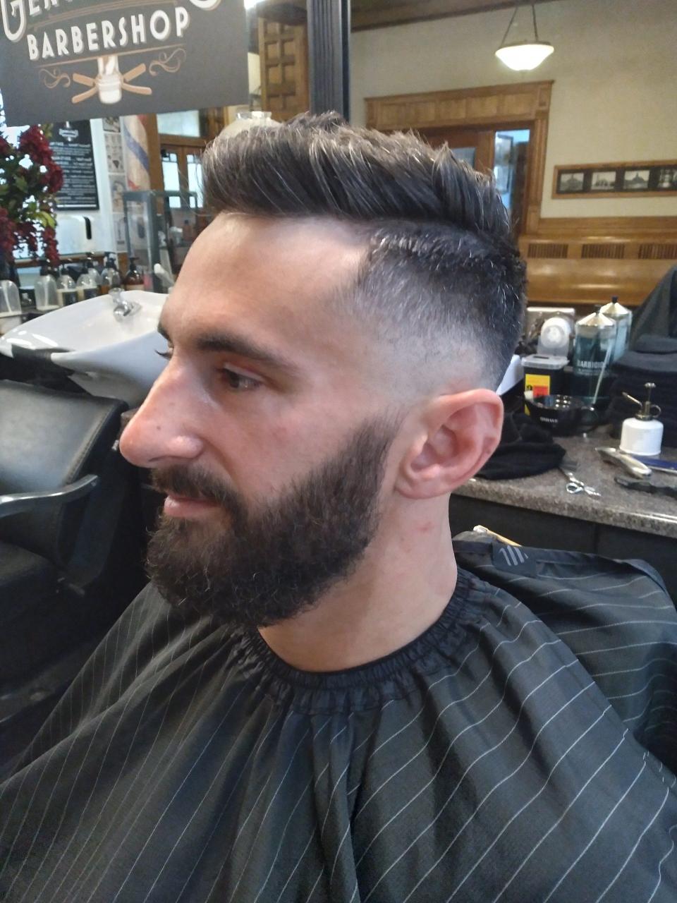 Tony Harper's finished haircut and beard trim.