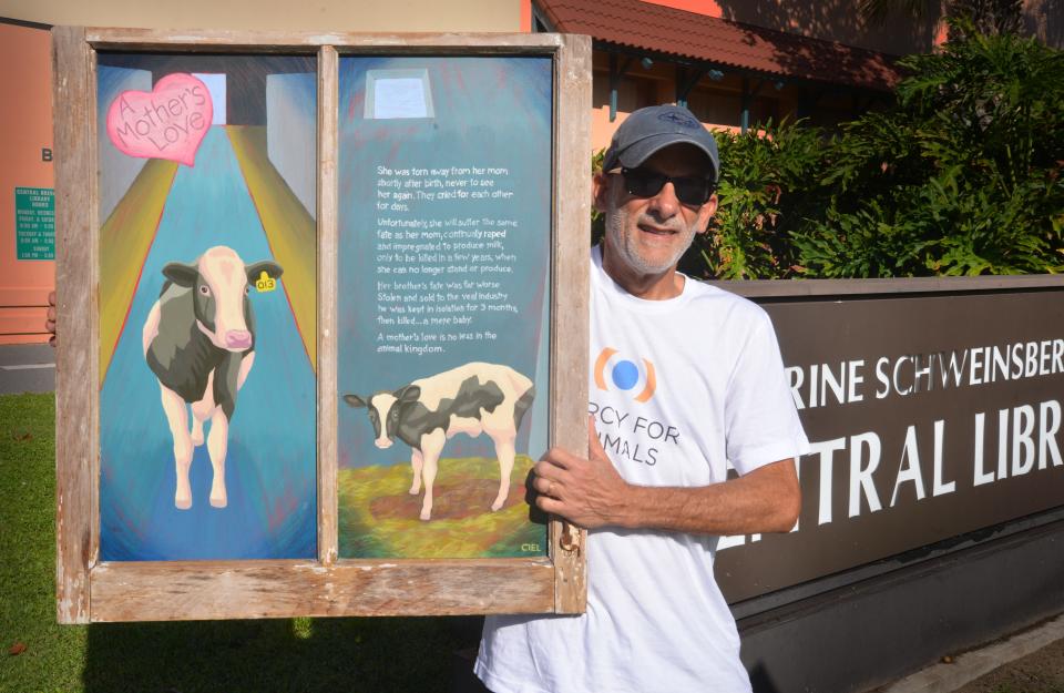 Cocoa Beach artist John Cielukowski had his art taken off the wall at the Catherine Schweinsberg Rood Central Library in Cocoa by library director Julie Ventura. Cielukowski is a member of the Central Brevard Art Association, which has displayed their paintings in the library for years. The painting, titled “A Mother’s Love," is a comment on the dairy industry. Cielukowski considers the removal of the piece censorship.