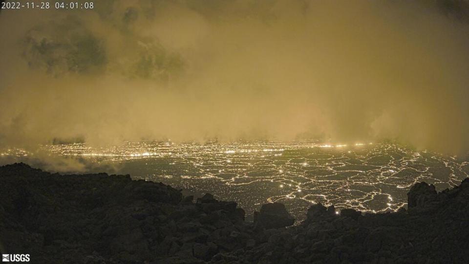 The north rim of the summit caldera of Mauna Loa volcano on November 28, 2022.