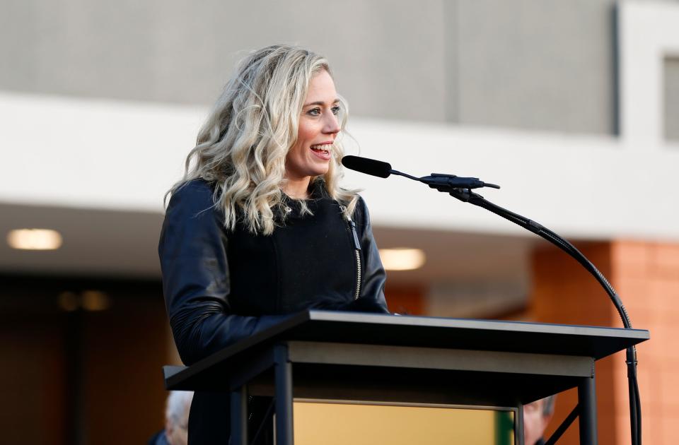 Director of Pediatric Dentisty at Jordan Valley Community Health Center Ashley Popejoy speaks during a dedication of Jordan Valley Community Health Center's new clinic, the Roy Blunt Center for Family Health and Wellness, at the corner of Kansas Expressway and Grand Street on Thursday, Dec. 15, 2022. 