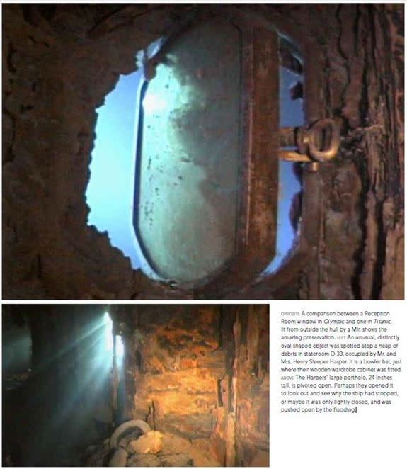 A cabin window and a bowler hat, discovered within the Titanic.