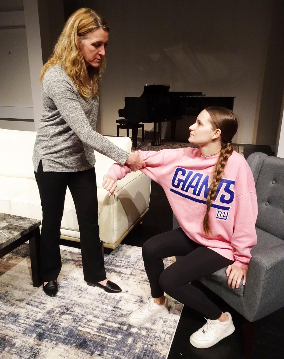 Anna Joy Lehman (as Katie) and Christy Antonio (as Julia) appear in the thought-provoking drama Pied À Terre that opens Friday, Feb. 9 at the Willow Theater in Sugar Sand Park, Boca Raton.