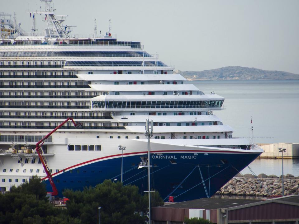 A close-up of the Carnival Magic cruise ship docked in Marseille. Carnival Cruise Lines ships in Marseille.