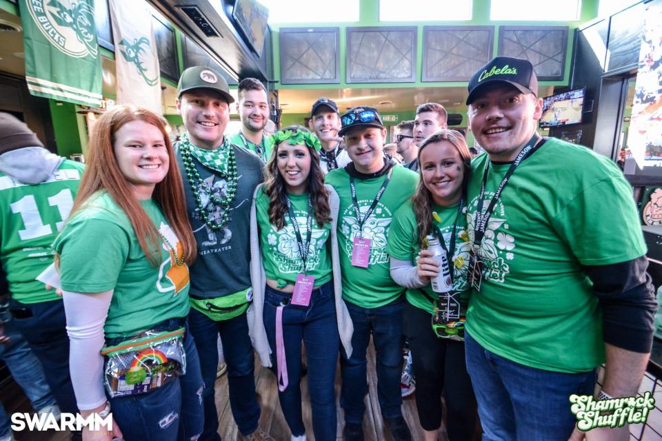 With T-shirts and lanyards, participants gather during the March 7, 2020, Shamrock Shuffle in Milwaukee.