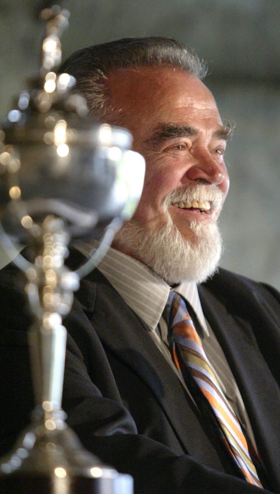 Herbert V. Kohler Jr., announces the addition of The Palmer Cup golf championship, May 23, 2005, during a press conference at Whistling Straits in Haven.