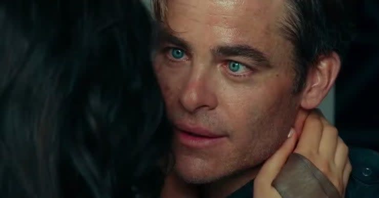 Close-up of Steve looking into Diana's eyes as he says farewell