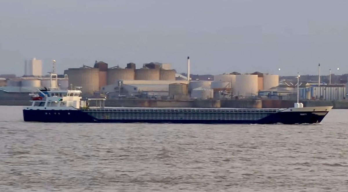 The Verity cargo ship, pictured previously in Hamburg, which sunk in the North Sea (NEWS5/AFP via Getty Images)