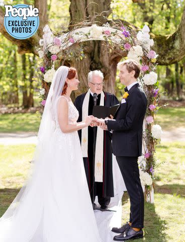 <p>Siobhan Stanton Photography</p> Sierra Boggess and Stefano Da Fre with their officiant Brad Berglund