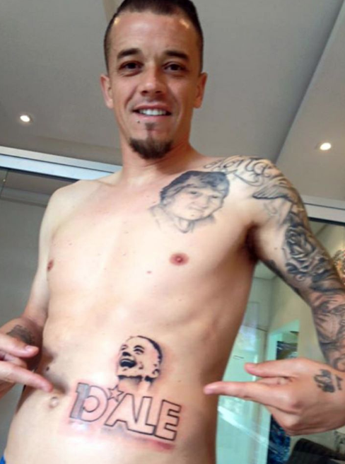 <p>Andres D’Alessandro got a tattoo of his face on his stomach. The Argentina star was voted the best player in South America in 2010 so decided to immortalise his own face on his body just below another tattoo – his mother. </p>