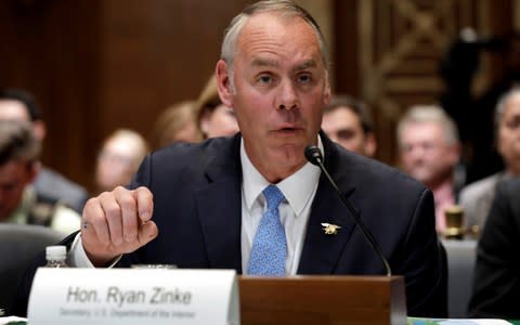 Ryan Zinke, Interior Secretary, has a stuffed bear in his office - Credit: Reuters