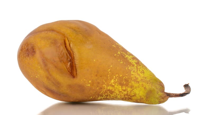 Overripe bruised Bosc pear