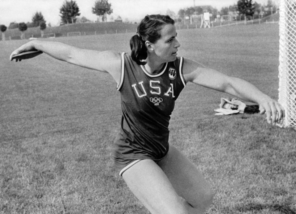 Olga Connolly practices ahead of the 1972 Munich Olympic Games.