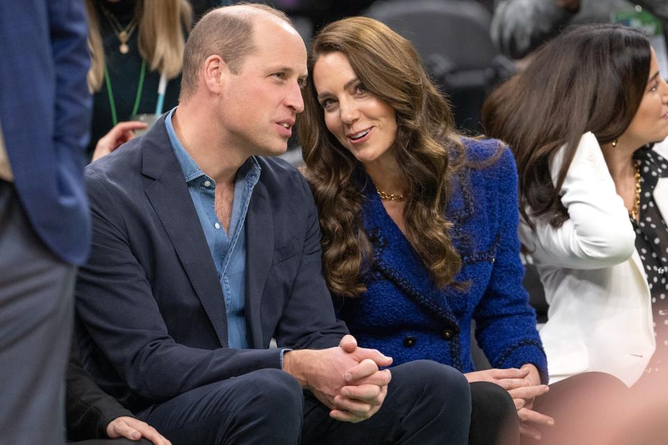 Prince William, Prince of Wales and Catherine, Princess of Wales, watch the NBA basketball game between the Boston Celtics and the Miami Heat at TD Garden on November 30, 2022 in Boston, Massachusetts. The Prince and Princess of Wales are visiting the coastal city of Boston to attend the second annual Earthshot Prize Awards Ceremony, an event which celebrates those whose work is helping to repair the planet. During their trip, which will last for three days, the royal couple will learn about the environmental challenges Boston faces as well as meeting those who are combating the effects of climate change in the area.