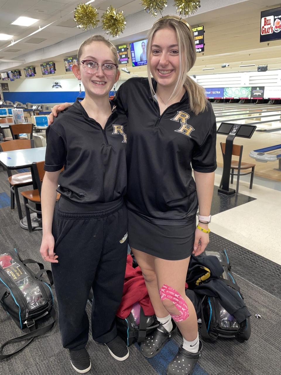 Rush-Henrietta bowlers Ashley Karns, left, and Aurora Yantz.