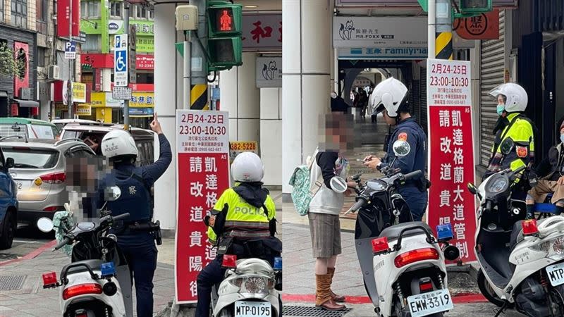 女子闖紅燈過馬路當場被員警逮到。（圖／翻攝自「爆廢公社」臉書）