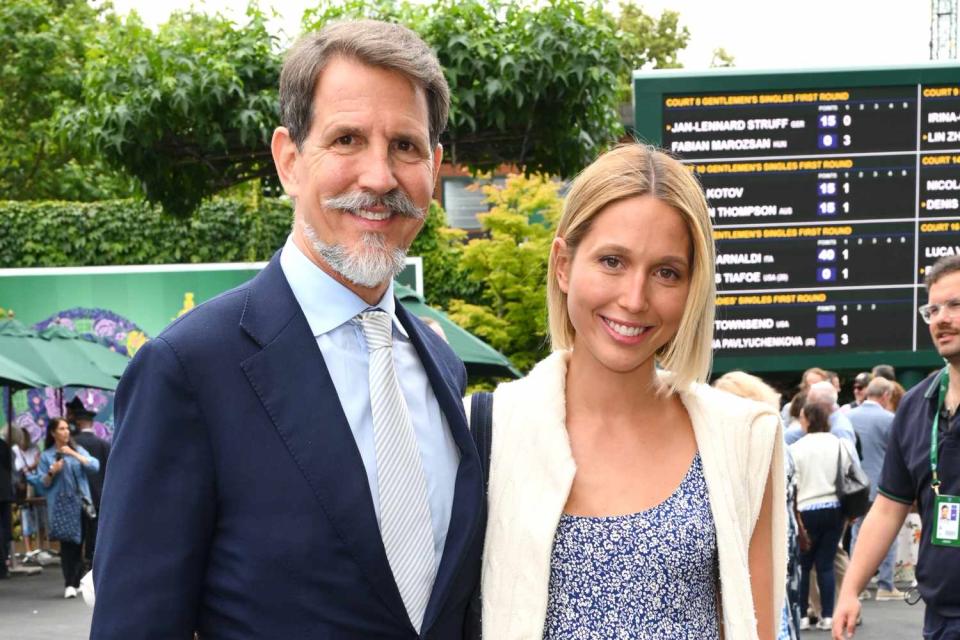 <p>Karwai Tang/WireImage</p> Crown Prince Pavlos and Princess Maria-Olympia of Greece attend Wimbledon on July 1, 2024
