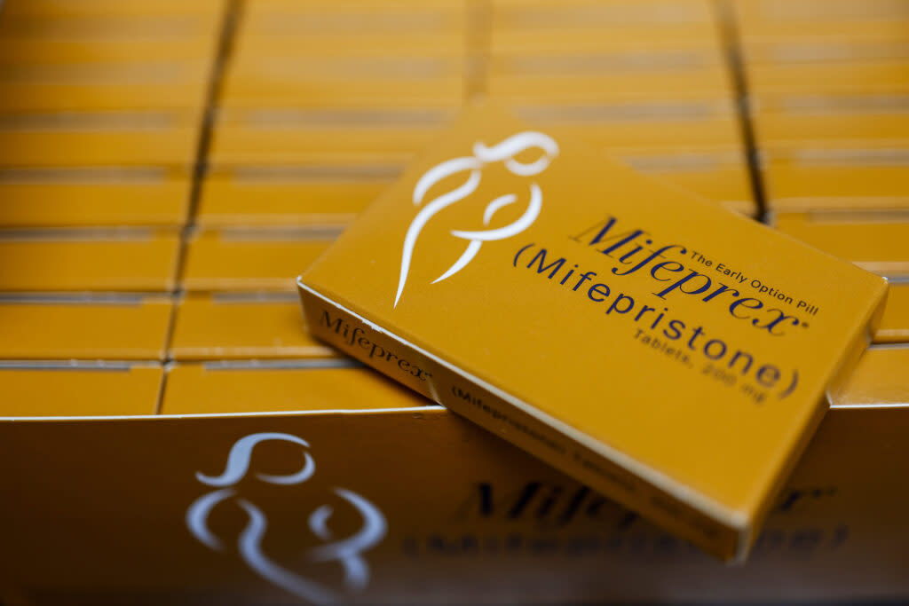 Boxes of Mifeprex, a brand name for abortion medication Mifepristone, is seen in an undated photo. (Photo by Anna Moneymaker/Getty Images)