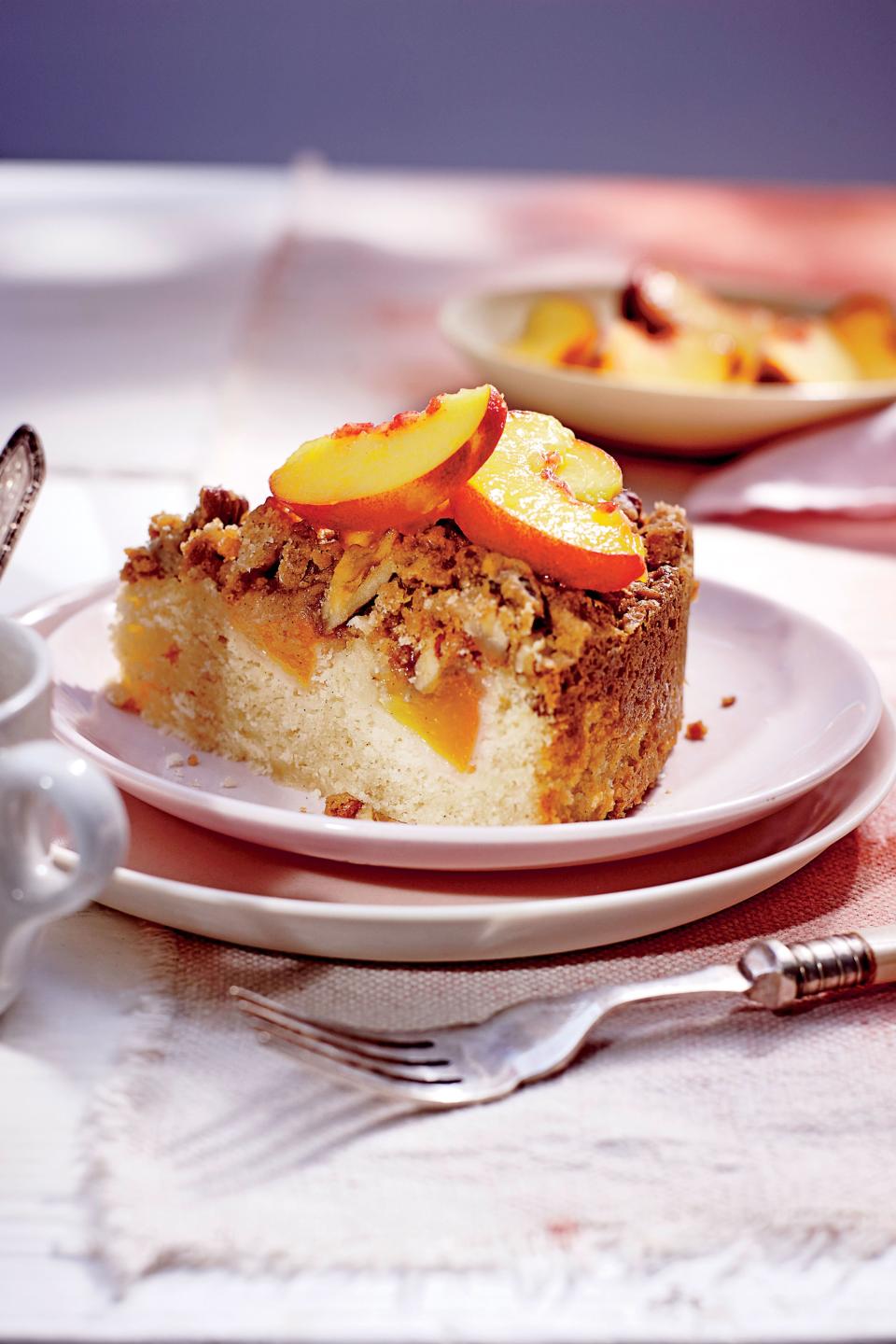 Fresh Peach Coffee Cake with Pecan Streusel