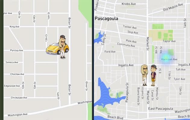 Snapmap shows one unlucky user where her boyfriend is. Photo: Twitter