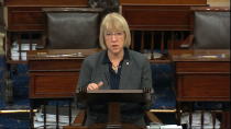 In this image from video, Sen. Patty Murray, D-Wash., speaks on the Senate floor about the impeachment trial against President Donald Trump at the U.S. Capitol in Washington, Monday, Feb. 3, 2020. The Senate will vote on the Articles of Impeachment on Wednesday afternoon. (Senate Television via AP)