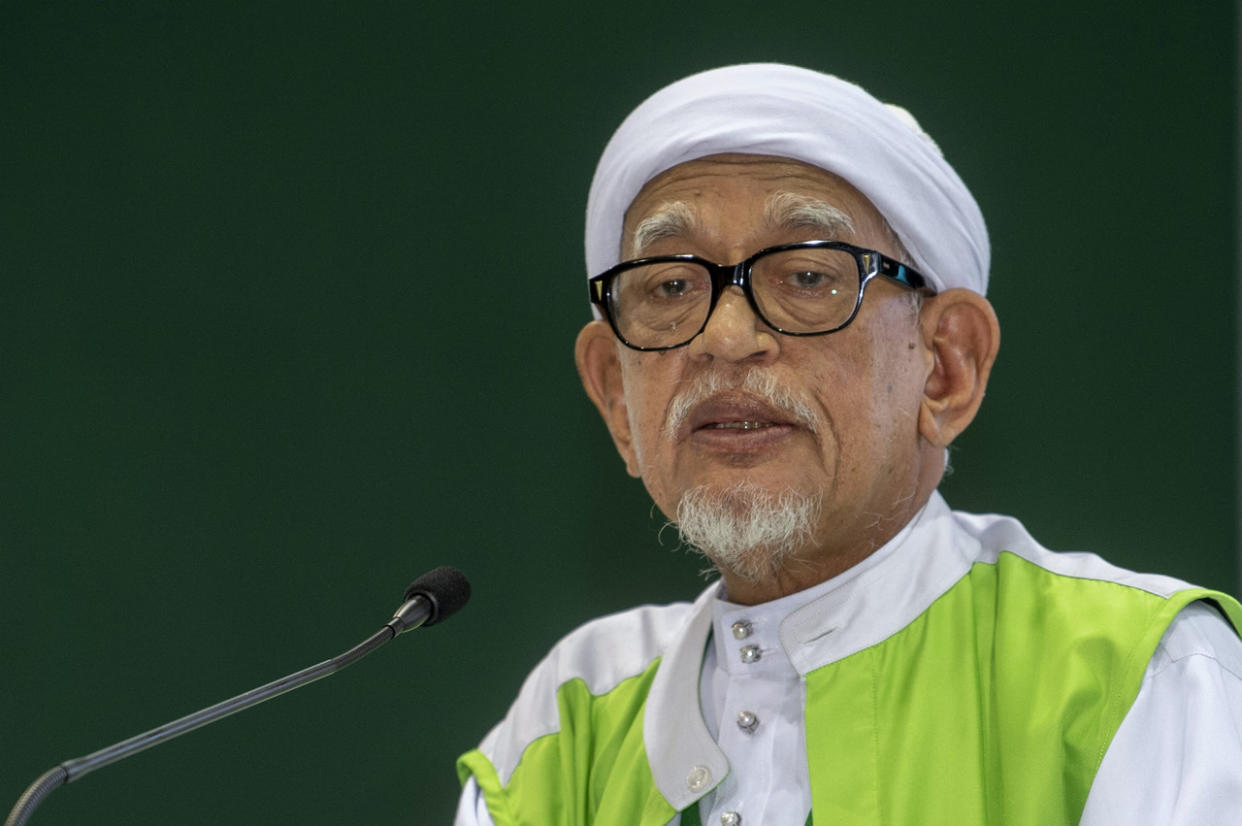 PAS President Datuk Seri Abdul Hadi Awang delivering the opening speech of the 66th PAS Annual Congress at the Kelantan Islamic Education Center in Pengkalan Chepa September 13, 2020. — Bernama pic