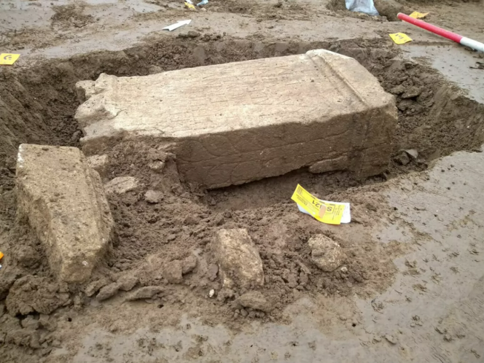 An inscribed altar found at the site.