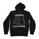 <p>Available in both adult and youth sizes, the black sweatshirt features a “hyperspace” design inside the hood. On the back, the premiere dates for all seven <i>Star Wars</i> films are listed. ($50 adult/$40 youth)</p>