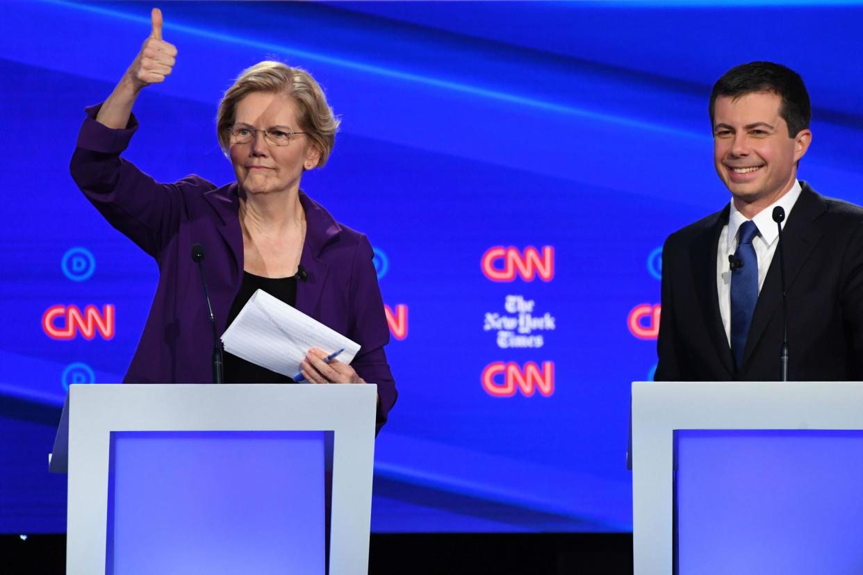 Elizabeth Warren clashed with Pete Buttigieg over the costs of reforming healthcare: Getty